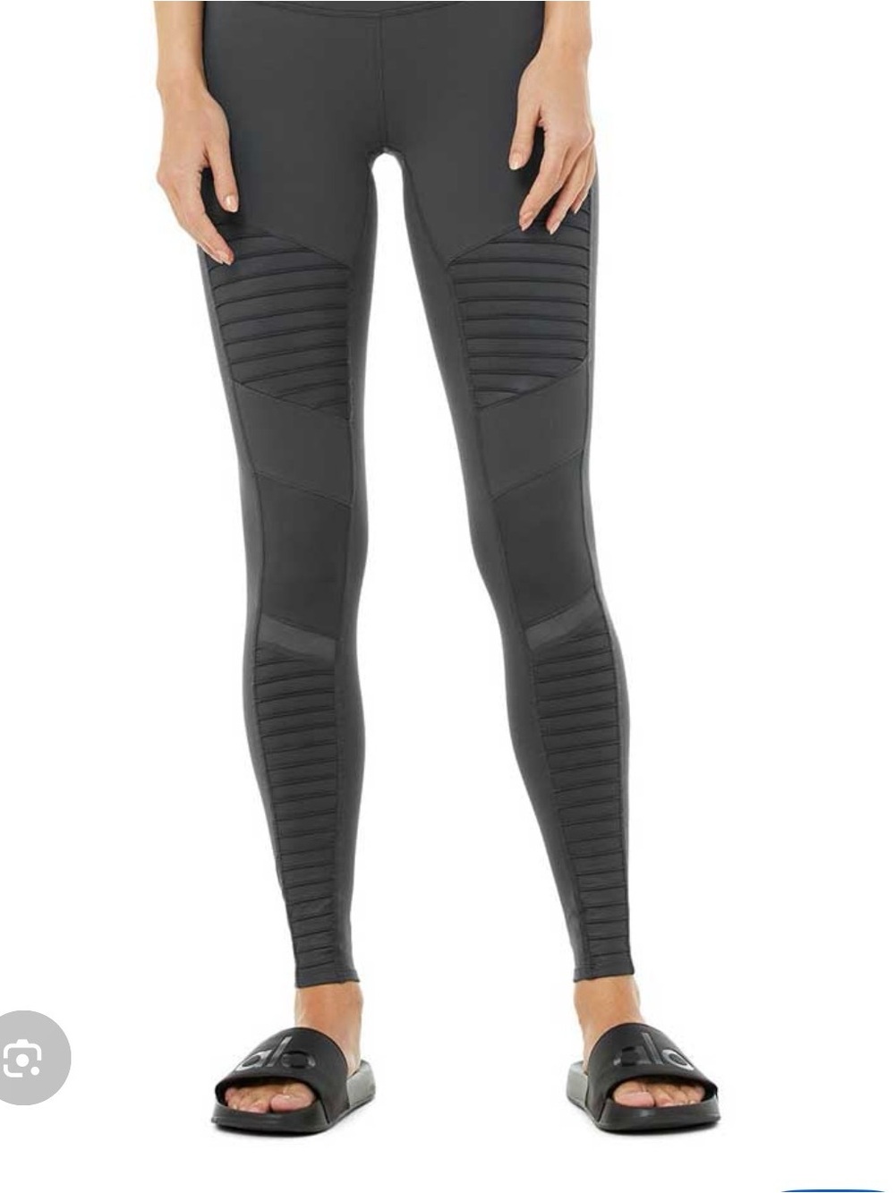 ALO Yoga Ribbed Moto Leggings - Charcoal Black
